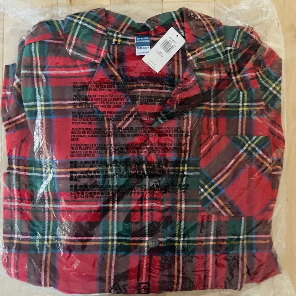 Old Navy Women XS Petite Red Tartan Plaid Flannel Pajamas 2 Pc Set NWT